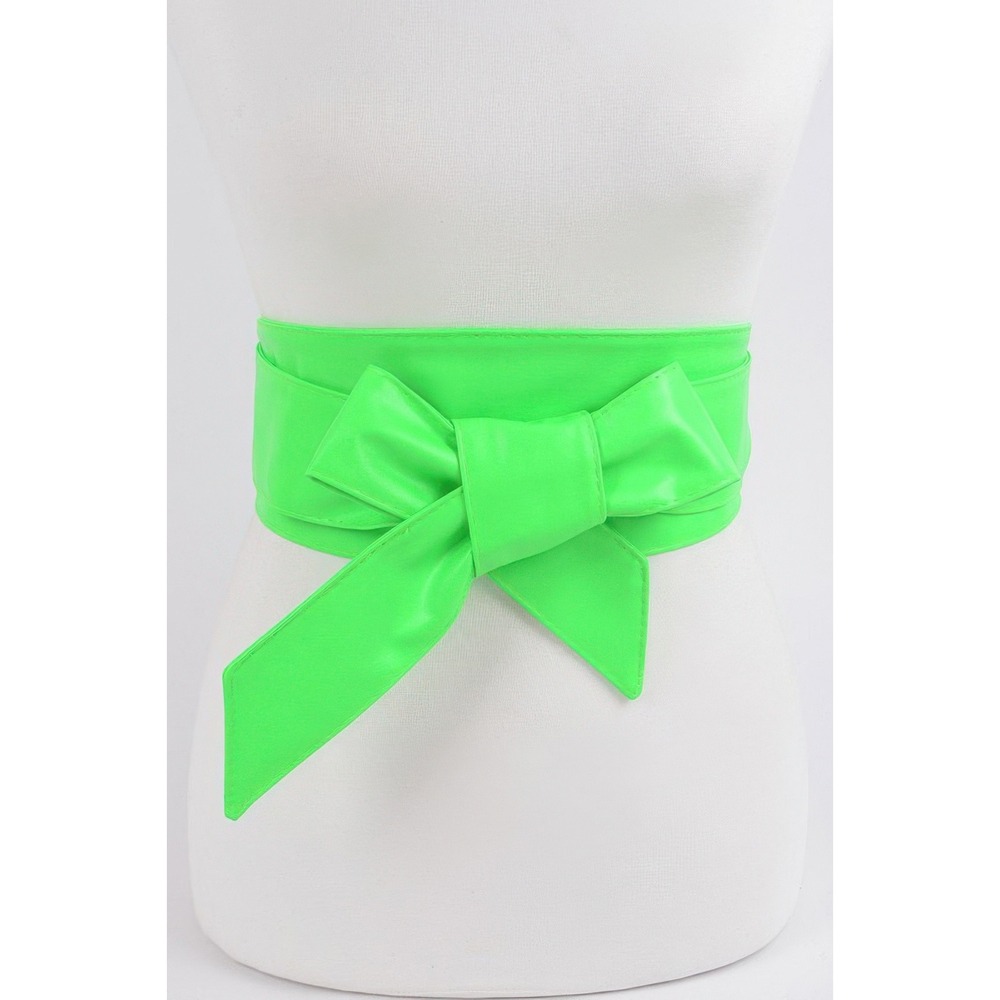 Unbranded‎ Obi Wrap Belt Womens OS Neon Green Excellent Faux Leather Cinch Tie